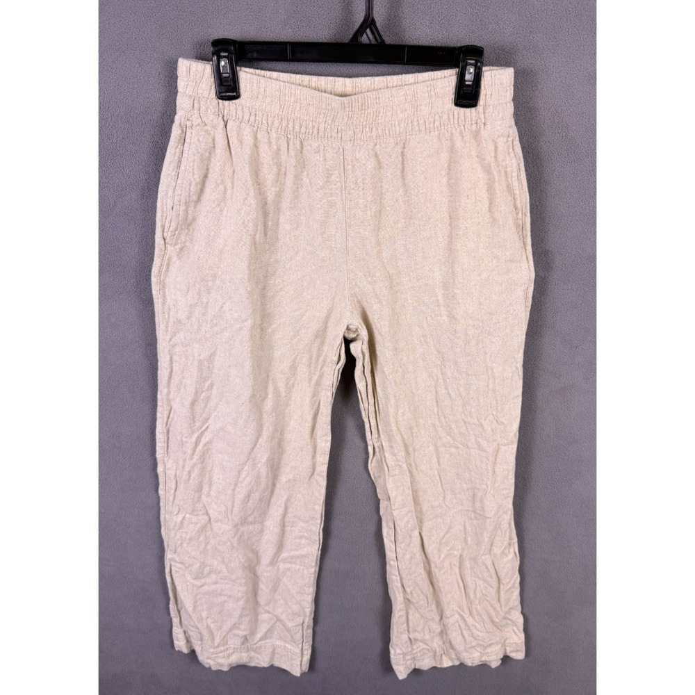 Old Navy High Rise Wide Leg‎ Pants Womens size M Linen Blend Tan Pockets Resort